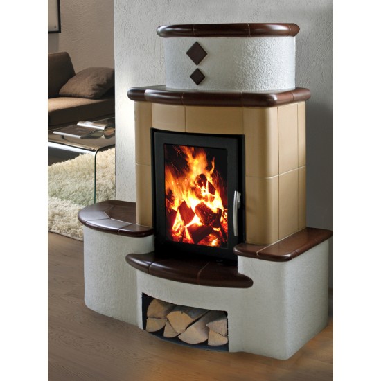 Șemineu teracotă BASEL moka-melange cu banchetă stânga