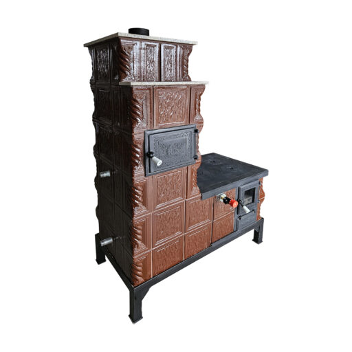 Termosoba teracota mobila Gospodarul 24 kw,  6 randuri, plita mare, alimentare lung, evacuare verticala, cuptor stanga, maro, 165 cm x 113 cm x 57 cm