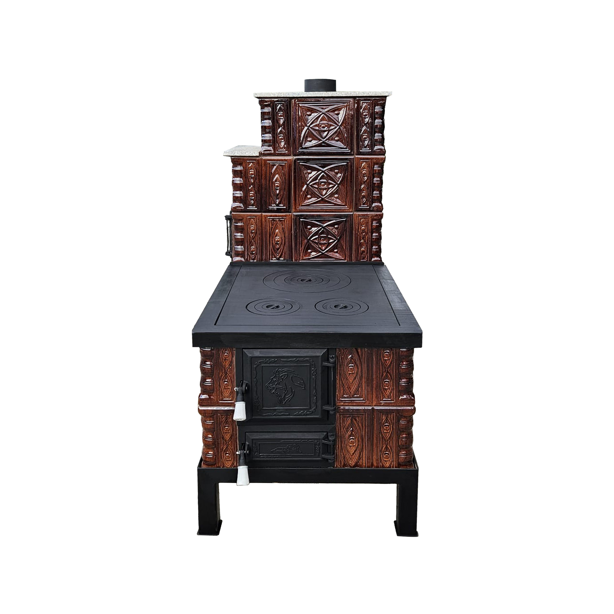 Soba mobila teracota, Gospodarul, 5 randuri, plita mare, alimentare pe lung, cuptor stanga, maro, evacuare verticală, 140 cm x 113 cm x 57 cm - imagine 2