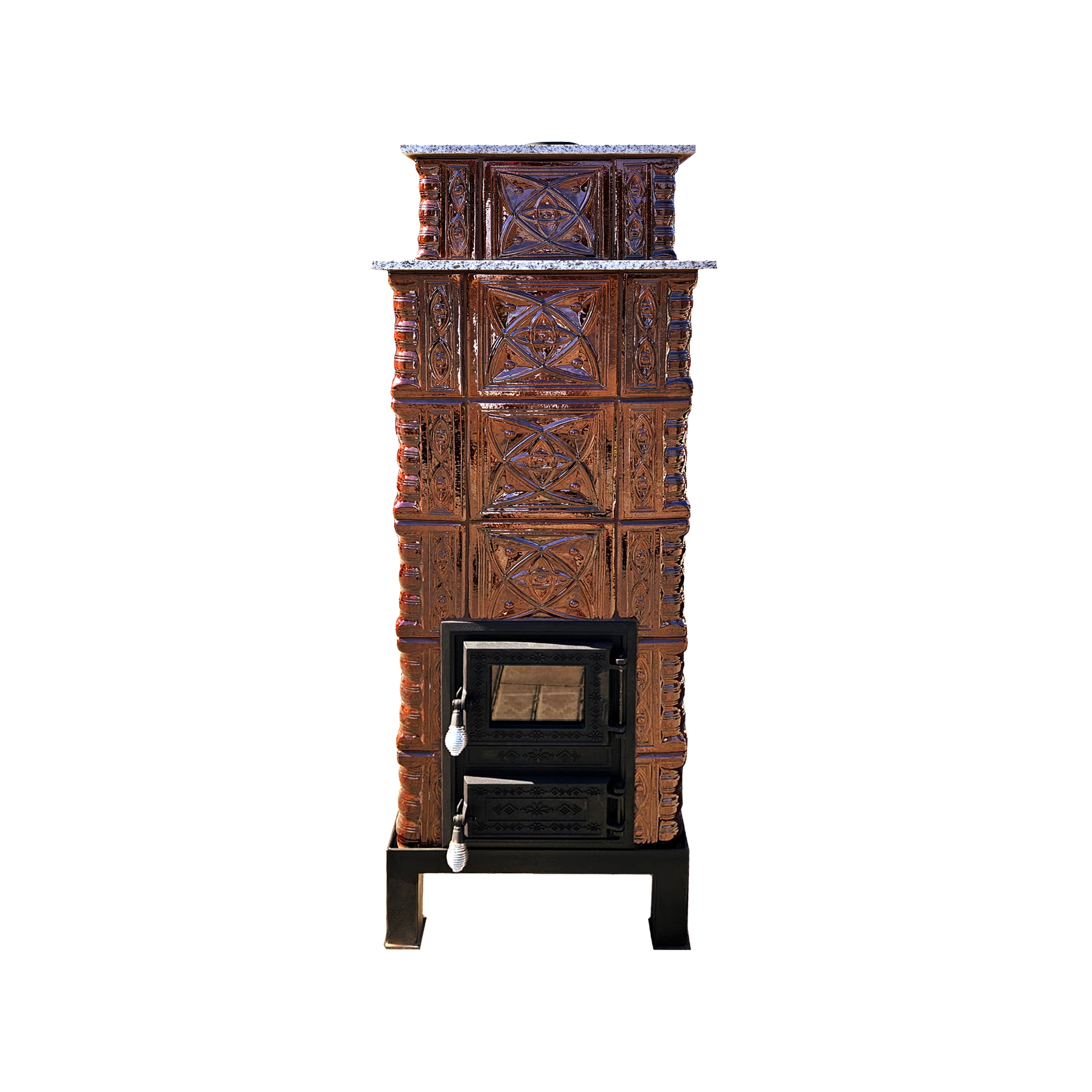 Sobă teracotă de perete, Gospodarul, diamant maro 6 randuri, usa sticlă, evacuare verticala, 160 cm x 90 cm x 46 cm - imagine 4