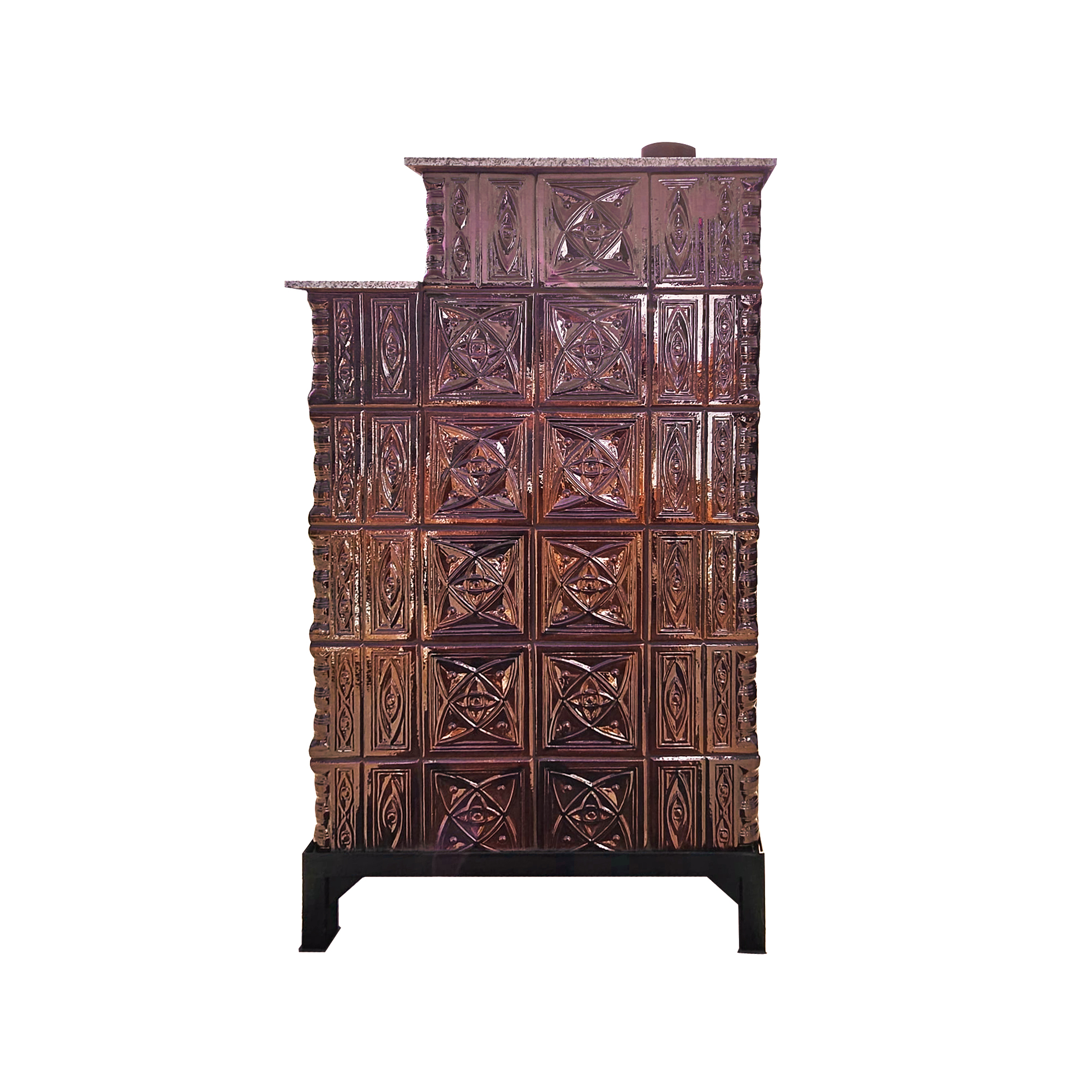 Sobă teracotă de perete, Gospodarul, diamant maro 6 randuri, usa sticlă, evacuare verticala, 160 cm x 90 cm x 46 cm - imagine 6