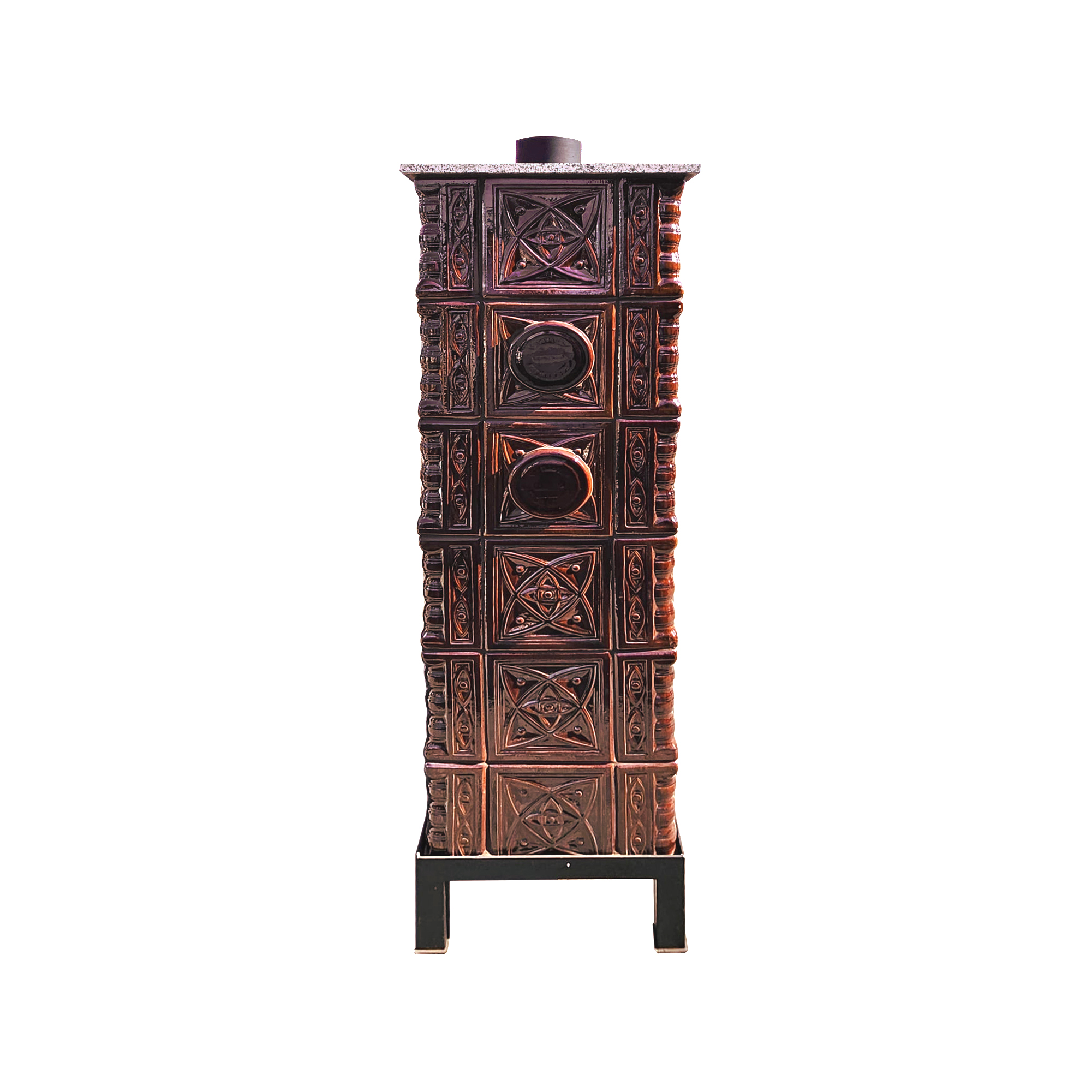 Sobă teracotă de perete, Gospodarul, diamant maro 6 randuri, usa sticlă, evacuare verticala, 160 cm x 90 cm x 46 cm - imagine 5