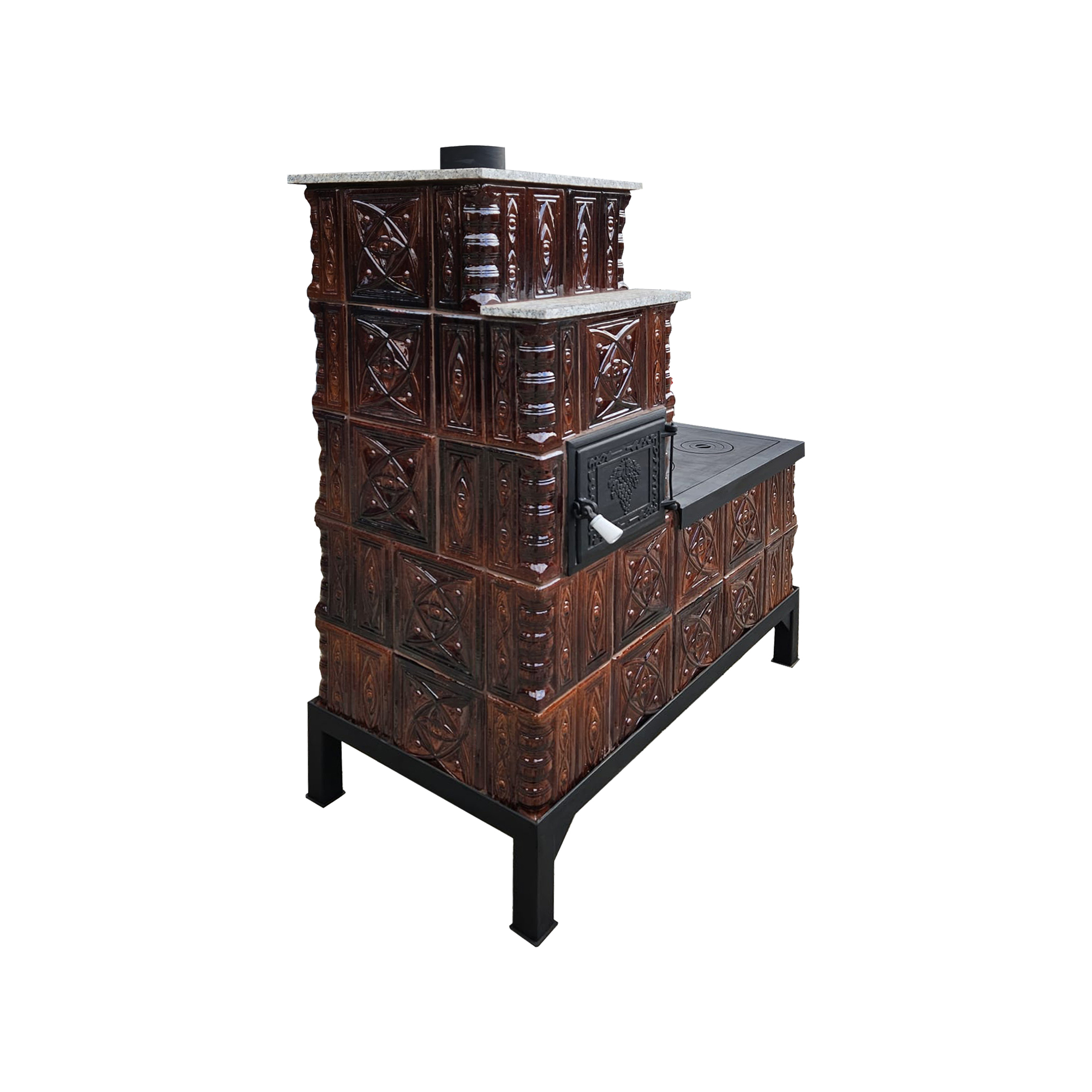 Soba mobila teracota, Gospodarul, 5 randuri, plita mare, alimentare pe lung, cuptor stanga, maro, evacuare verticală, 140 cm x 113 cm x 57 cm - imagine 5