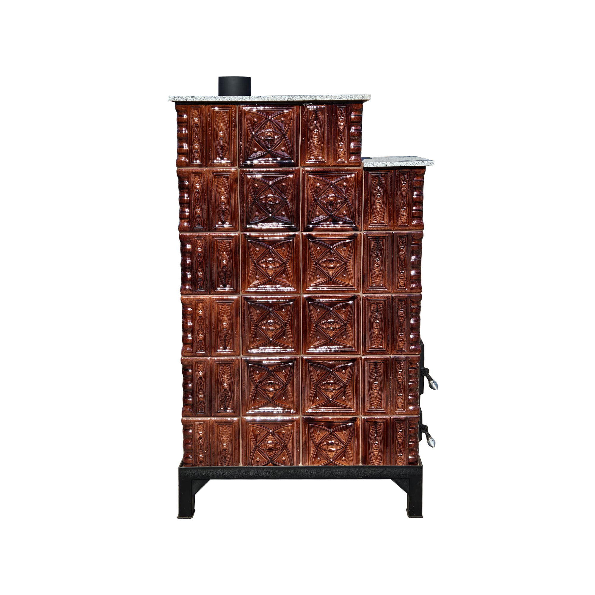 Sobă teracotă de perete, Gospodarul, diamant maro 6 randuri, usa sticlă, evacuare verticala, 160 cm x 90 cm x 46 cm - imagine 7