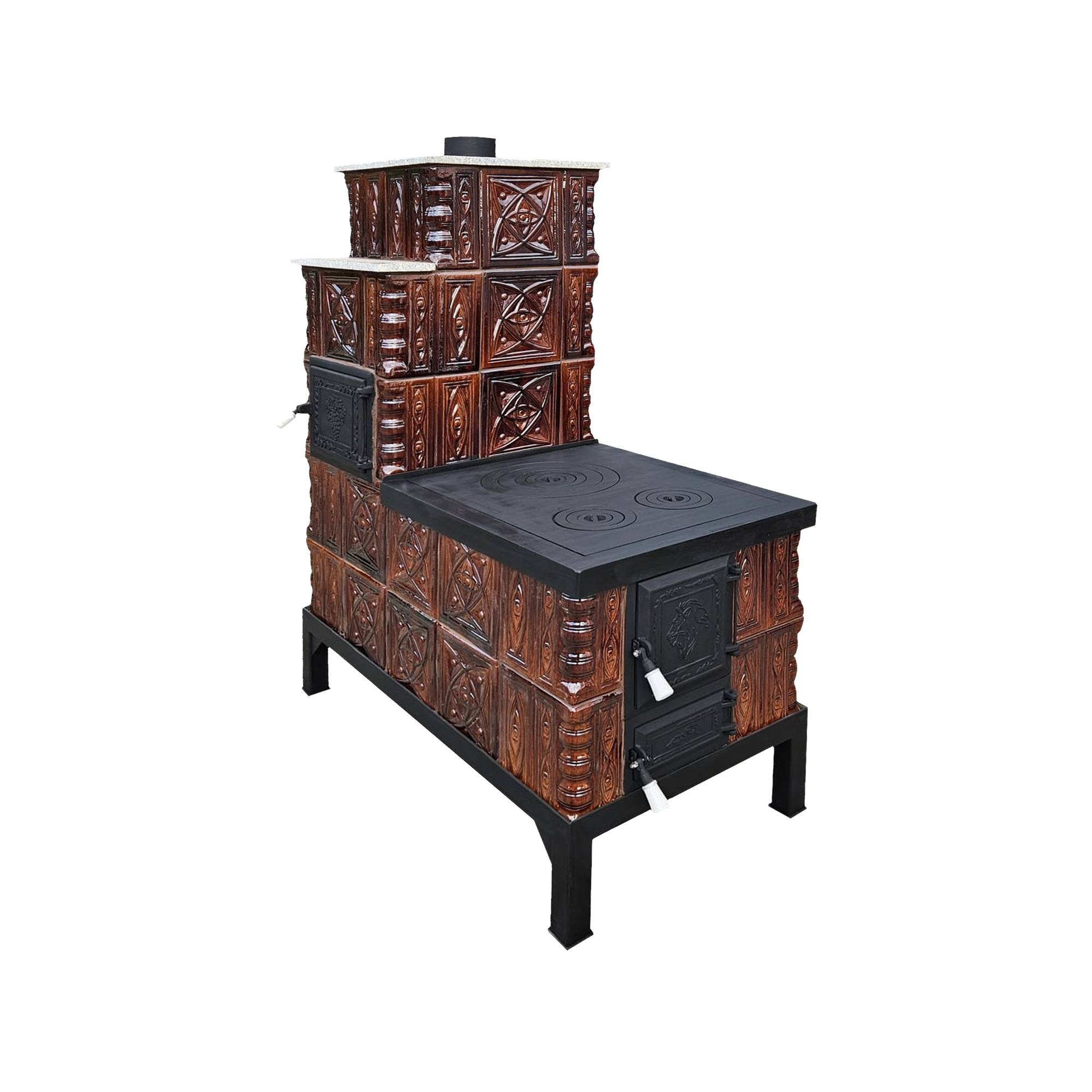 Soba mobila teracota, Gospodarul, 5 randuri, plita mare, alimentare pe lung, cuptor stanga, maro, evacuare verticală, 140 cm x 113 cm x 57 cm - imagine 7